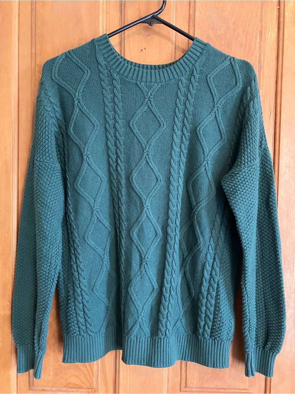 Hollister Y2K Forest Green Cable Knit Crewneck Sweater